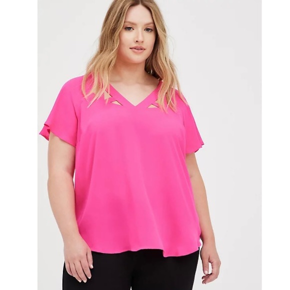 torrid Tops - Torrid Pink Georgette Cage Front Blouse Size 1
